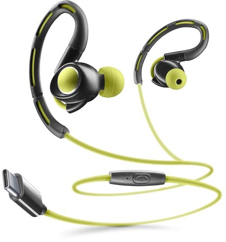 cellularline - Auricular Sport USB-C - Bluetooth - Diadema Deportiva para Mayor Estabilidad - Micrófono Integrado - Botón de Respuesta de Llamadas - Lima