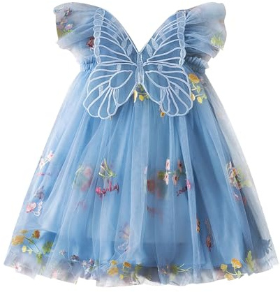 JiAmy Baby flickklänning småbarn tutu tyll fjärilsklänningar spädbarn ärmlös bröllop födelsedagsfest prinsesskläder för flickor 6 månader – 5 år, BLÅ, 12-24 månader