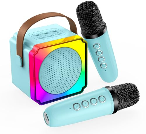 Karaoke para Infantil por MMOBIEL - Karaoke Bluetooth - Altavoz Portátil, 2 Microfonos Inalambricos, Luz LED, Efectos de Voz - Canta, Música Fiesta - Regalo para Niña, Niños, Infantil 3+ Años – Azul