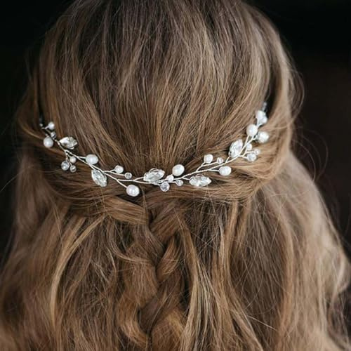 Carufin Minimalistische Perlenkristall-Handarbeitsperlen-weiche Kette Haarreif, Brautjungfer Haarschmuck für Damen