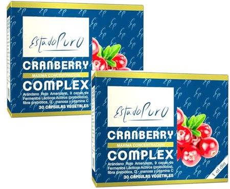 Pack 2 Unidades | Cranberry Complex Estado Puro - Complemento Alimenticio de Arándano Rojo Americano con 9 cepas de probióticos, fibra prebiótica, D-manosa y Vitamina C | 30 Cápsulas | Tongil