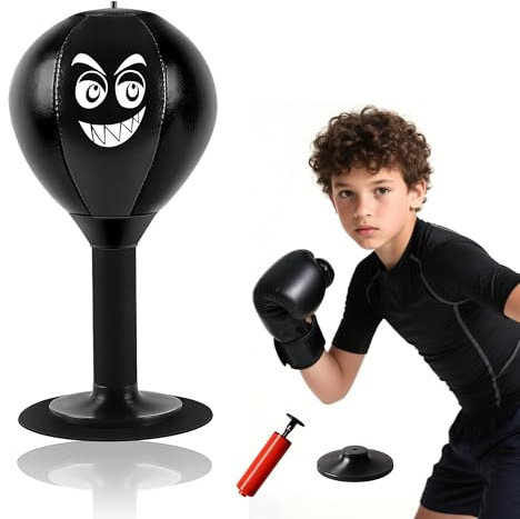 Punchingball, mesa de punchingball con plumas, bolsa de sobremesa, saco de boxeo, mini pelota de boxeo, saco de boxeo de escritorio para jefe, colegas, amigos, 18 x 17,5 x 37 cm (negro)