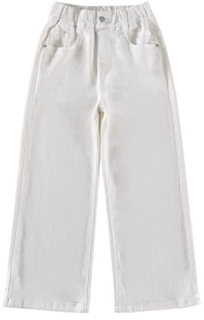 Generisch 2026 Jean décontracté pour fille Printemps Été Denim Jambe droite Pantalon enfants Baggy Slim Jean avec poche Leggings Tricot Fille, Blanc., 7-8 ans