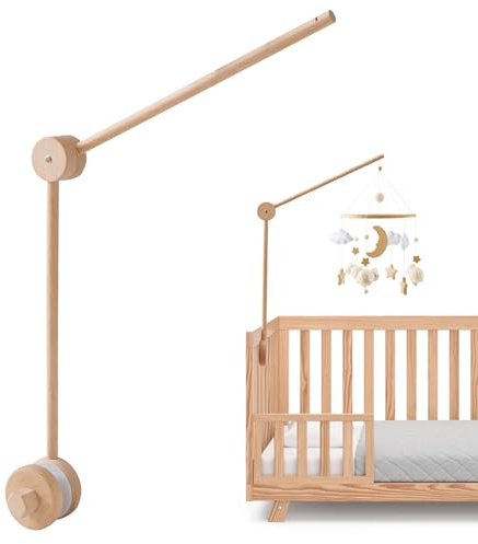 Freyeeti Support Mobile Bebe Bois, Support Mobile bébé réglable en Hauteur en Bois, Support de Lit, Suspension Carillons éoliens, Adapté aux Lits d'enfants et aux tables à langer