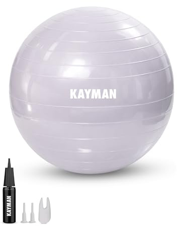 KAYMAN Exercise Ball - Anti-Burst System, Non-Slip Rings, Durable Material, Easy to Inflate, Perfect for Yoga, Pilates, Fitness, Balance Training, Gym, and Home Workouts (Lavender Mist, 55cm)