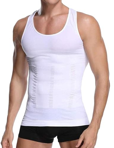 Mens Compression Vest Slimming Sleeveless Undershirts Body Shaper for Men Tummy Control Shapewear Tank Tops (White, L)