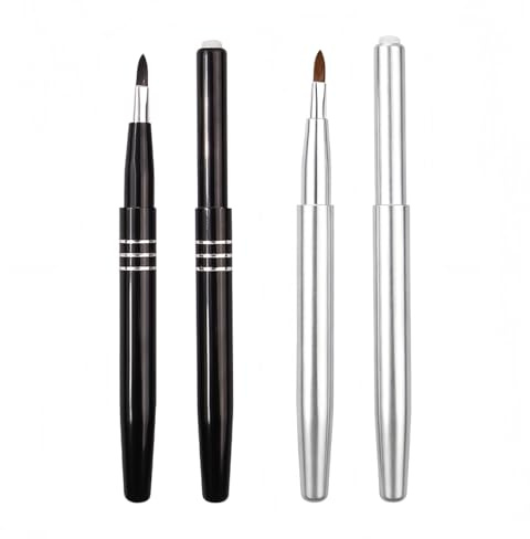 Huba 4-pack infällbara läppborstar, mini concealer-applikator, 2 stilar, svarta silverfärgade rese-sminkborstar med lock
