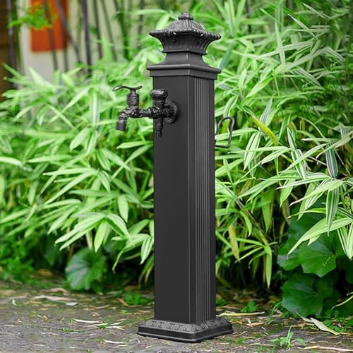 Vertical Garden Water Column with Double Outlet Faucet & Spray Gun - Decorative Outdoor Water Fountain for Garden, Backyard & Farm (28.3x6.7x6.7in)
