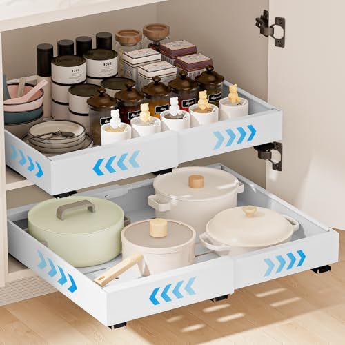 Cassetto Telescopico, 2 Pezzi Espandibile Ripiani per Cassetti Estraibili per Armadio da Cucina Cassetto Scorrevole Estensibile Estraibile Larghezza Regolabile 32-52cm Per Cucina Bagno (Bianco)