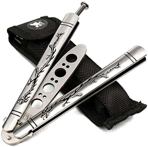 H&S Practice Butterfly Knife Trainer - Dragon Design with Blunt Blade - Balisong Trainer Knife - Only for Training - Can't Be Sharpened - Made From Stainless Steel - Not Real Blade