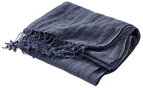 Prettystern Herren Leinen Schal mit Fransen unisex leichter Sommer-Schal aus 100% Leinen in melierter Uni-Farben, lässiger Look - Blau Dunkelblau T34