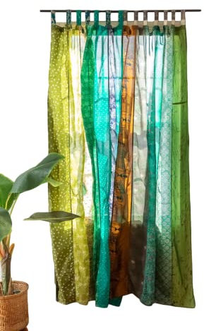 RAJBHOOMI HANDICRAFTS Bunte Vorhänge, lichtfilternd – Boho-Vorhänge, Betthimmel, Wandteppich oder Fensterdekoration, Shree-Paneele, Grüne Farbe (84 x 43 Zoll)