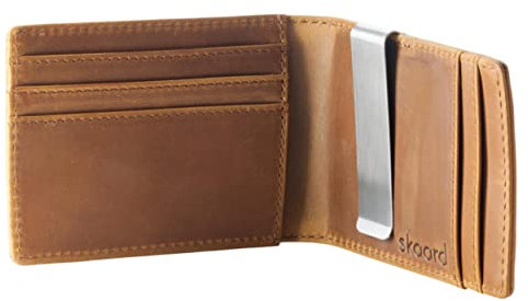skaard Herren Geldbörse mit Geldklammer aus Rindsleder, Braun, RFID-Schutz