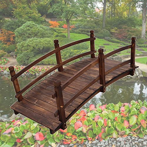 Mlida Ponts de Jardin Pont de Jardin en Bois Décoratif, Passerelles Robustes en Bois Massif pour L'extérieur, Pont de Bassin de 140/150cm de Long avec Rails, Parfait pour Les Cours d'eau de Jardin