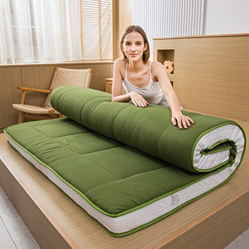 MAXYOYO Futonmadrass, vadderad japansk golvmadrass, quiltad säng, madrassdyna, extra tjock, vikbar madrassmatta, ventilerande golvsäng, gästsäng, camping, soffa (grön, 135 x 190 cm) 1