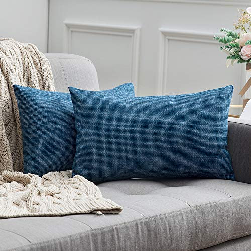 MIULEE Kissenbezüge Kissenhülle Dekokissen Leinen-Optik Dekorative Kissenbezug Sofakissen Couchkissen Deko Kreuz mit Verstecktem Reißverschluss für Sofa Schlafzimmer 2er Set 40x60 cm Blau