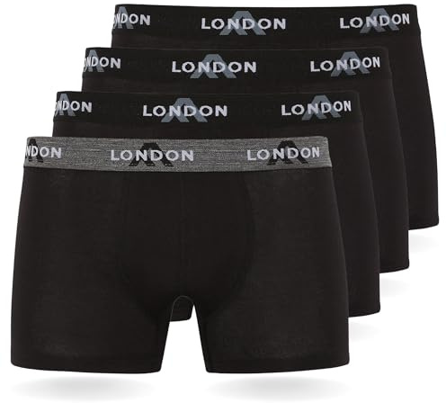 FM London Pacchetto da 4/8 Mutande Uomo, Boxer Uomo Cotone, Aderenti e Confortevoli per l'Uso Quotidiano, Nero (4 pezzi), L