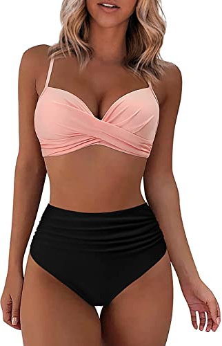 Maillot De Bain Menstruel Maillot De Bain Deux PièCes Sexy pour Femmes Push Up Rembourré Bandeau Bikini Maillot De Bain Gainant Ventre Plat Culotte Taille Haute Maillot Bain(01Multicolore,L)