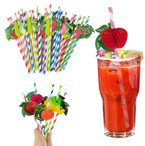 MEIYIDAY Lot de 100 pailles en papier 3D, pour cocktail, colorées, biodégradables, pour boissons froides, jus (couleur aléatoire)