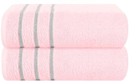 MyOwn Baumwolle 2er-Pack Oversized Badetuch-Set 70 x 140 cm, große Badetücher, Ultra saugfähig, kompakt, schnell trocknend und leicht, Rosa