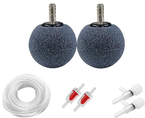 Holzsammlung Pietra Bolle per Acquario, 50 mm Gorgogliatore Acquario Diffusore Ossigeno Disciolto, con 2 Pietre Porose, Tubo Aria da 6 m, 2 Valvole Ritegno, 2 Valvole Regolazione in Plastica