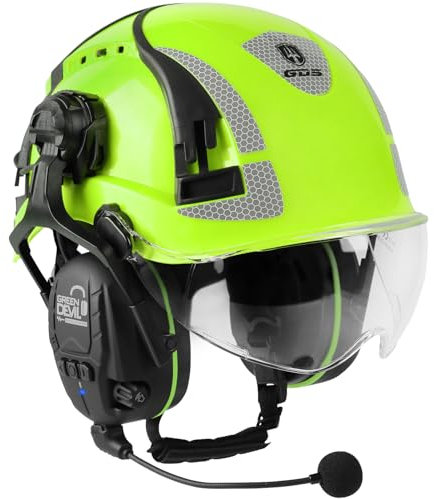 GREEN DEVIL X-Armor Schutzhelm mit Aktivem Gehörschutz und Klarem Visier Arbeitshelm ABS Sicherheitshelm EN 397 Industriehelm EN352-konforme SNR 32dB mit Bluetooth(Grün)