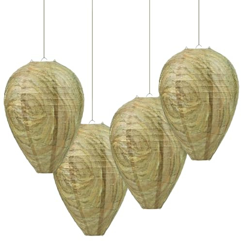 GWHOLE 4 stycken getingbo attrappa getingbo hornbo attrappa getingar försvar artificiellt getingbo beten getingskrämma papper för utomhus trädgård balkong 22 x 28 cm