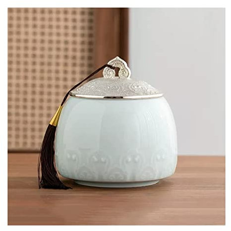 Tea Caddy vintage kinesisk stil porslin lösa blad te förvaring behållare kruka med silverfärgat lock och tofsar te förvaringsburkar traditionella te-burkar burkar teburk för kök krydda te kaffe