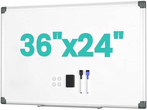 VUSIGN Magnetic Whiteboard for Wall, 36 x 24 Hanging Whiteboards for Office, School, Home, Includes Eraser, Markers, Magnets, Pen Tray, Silver Aluminum Frame