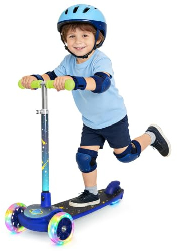Nattork Barnskoter barn LED-lysande 3–6 år scooter för pojkar flickor 2–5 år, halkfri plattform skoter
