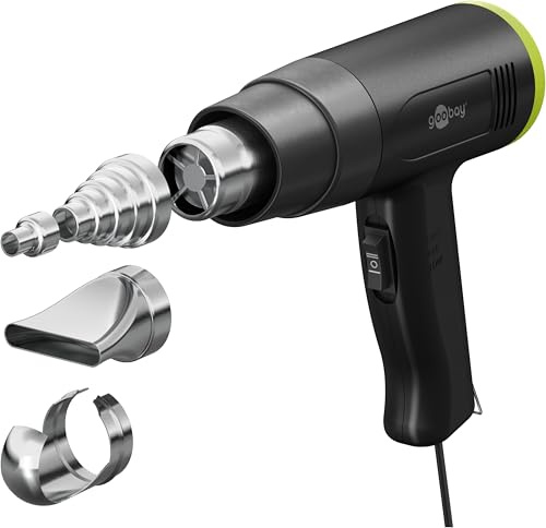 goobay Varmluftspistol 1 500 W med justerbar temperaturkontroll (50–500 °C), 450 l/min, innehåller 4 utbytbara munstycken, perfekt för gör-det-själv och reparationer, 77822