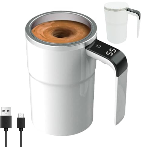 Selbstrührende Tasse, Elektrischer Automatischer Selbstrührung Kaffeebecher Edelstahl 380ML Automatic Magnetic Stirring Coffee Mug, USB Kaffeetasse Intelligente Kaffeetasse (Weiß)