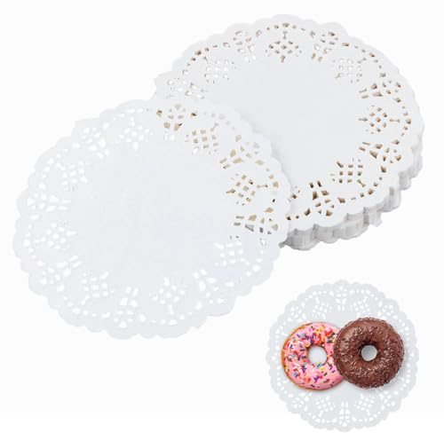Set di 140 Centrini Carta Pizzo Rotondi, Carta Assorbente per Olio con Bordo in Pizzo come Sottotorta per Decorazione e Servire