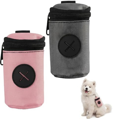 2 Pcs Poo Bag Holder,Dog Poop Bags Dispenser,Dogs Waste Carrier with Hook,Clip Hands Free Portable Poo Pouch Dispensers,Lightweight Large Capacity Dog Walking Bag for Owners Walkers,Hiking & Travel