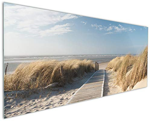 Wallario Küchenrückwand aus Glas 125 x 50 cm, Motiv: Auf dem Holzweg zum Strand | Spritzschutz abwischbar & pflegeleicht