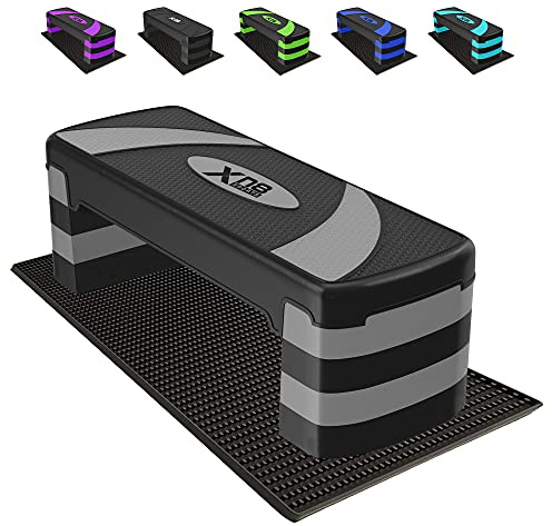 Xn8 Aerobic Stepper Fitness Steps-Adjustable Height 4 Level Exercise 10cm, 15cm, 20cm, 25cm Non-Slip Steppers for Cardio-Home-Gym-Workout-Routines-Training (Grey)