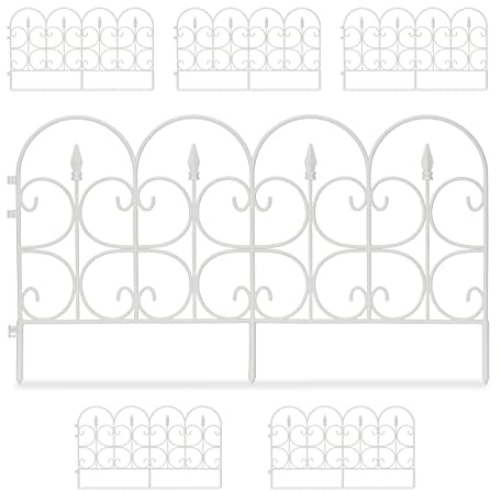 60-delars rabattstaket i plast, väderbeständig rabattavdelare, 30 cm, med ornament, markspikar, prydnadsstaket, vitt