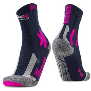 X-SOCKS Trek Outdoor chaussettes de trekking pour femme, un confort et une protection optimaux, technologie de circulation d'air améliorée, design spécifique aux femmes - Bleu/Rose/Gris, 37-38