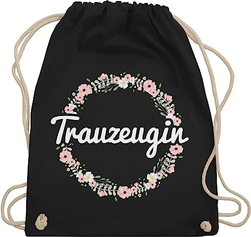 Shirtracer Turnbeutel Rucksack - JGA Junggesellenabschied Frauen - Trauzeugin - Blumenkranz - Unisize - Schwarz - hen party accessories brauttaschen jungesselnabschied bridemaid beutel