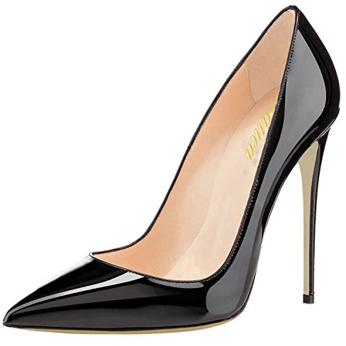 Lutalica W Zapatos de tacón alto de aguja clásicos de cuero de charol puntiagudo, sexy, para fiesta, noche, boda, color Negro, talla 35.5 EU