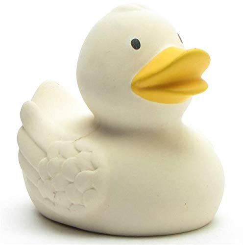 Duckshop Anatra da bagno in gomma naturale, anatra di gomma, bianco, lunghezza: 7,5 cm, con portachiavi incluso nel set