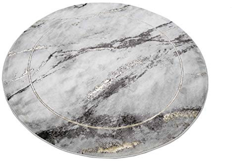 Teppich-Traum Designerteppich für Wohnzimmer & Diele | Oeko-TEX | Marmor Muster grau Gold, Größe 200 cm rund