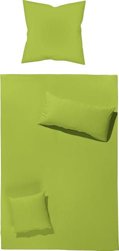 Erwin Müller Bettwäsche-Set Renforcé Würzburg, Uni apfelgrün Größe 40x80 cm / 135x200 cm - strapazierfähig und temperaturausgleichend, mit Reißverschluss