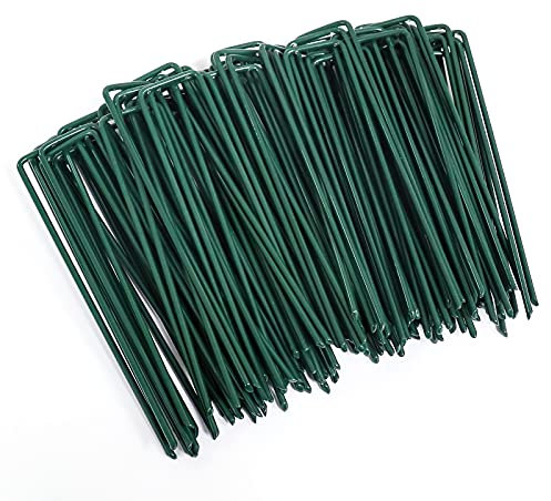 AGAKY 100pcs Grapas para Jardin Verde,Clavos Cesped Artificial,Piquetas para Cesped Artificial Galvanizado,Grapas Cesped Artificial para Vallas,Camping,Tela Antimalezas,Césped Artificial,150x30mm,Ø3mm