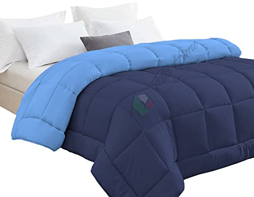Tata Home Trapunta Invernale Tinta Unita Double Face Singola Imbottita 350 gr/mq Piumone Caldo Letto 1 piazza 180x260 cm Bicolore Avio Blu Mod. J