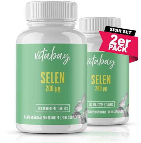 Vitabay Selen hochdosiert 200mg Vegan - 360 Selen 200µg Tabletten Selen Komplex Vegan - Selen 200 mcg Kapseln hochdosiert Selen Tabletten Selen Kapseln Hochdosiert - Laborgeprüft