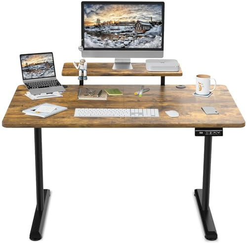 TRIUMPHKEY Bureau Assis Debout 140×60cm Bureau Hauteur Réglable Electrique,Marron Ordinateur,Standing Desk,Table Assis Debout Idéal pour l'apprentissage et Les Jeux