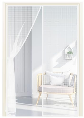 Jsdoin Magnetic Door Curtains Fly Screen Anti Mosquito Mesh Curtain with Powerful Magnets and Full Frame Magic Tape Up to 90 cm x 210cm (White, 80x200cm)