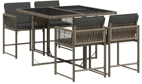vidaXL Set de Comedor de Jardín con Cojines 5 Piezas, Mesa y Sillas de Cena, Conjunto de Muebles para Patio Terraza, Ratán Sintético Gris