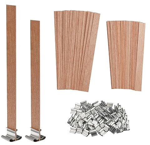 Hanqing 120 Pcs Wood Candle Wicks with Stand, Natural Smokeless Candle Wicks for Candle DIY Craft (60 Set, 2 Size)